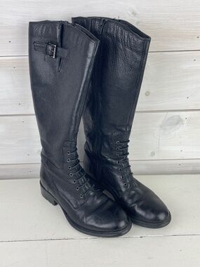 Clarks Knee High Black Leather Zip-up Riding Boots Mullin Clove